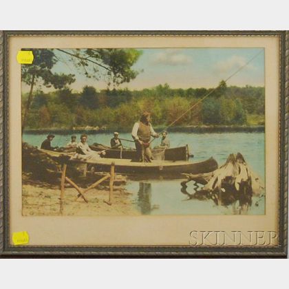 Framed Early 20th Century Hand-colored Photograph Depicting a Fishing Party