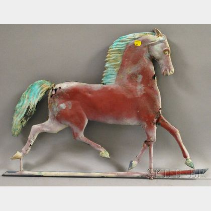 Painted Molded Copper "Blackhawk" Running Horse Weather Vane