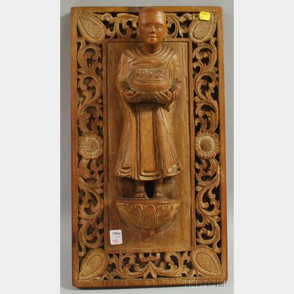 Carved Wooden Wall Plaque of a Monk