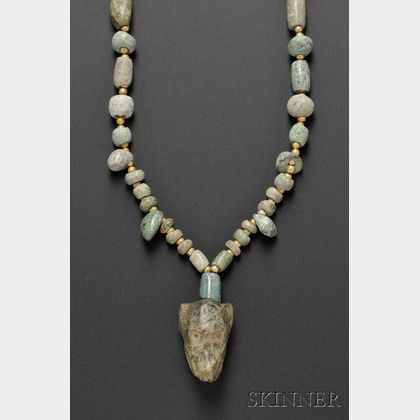 Pre-Columbian Jadeite Necklace with Animal Head Pendant