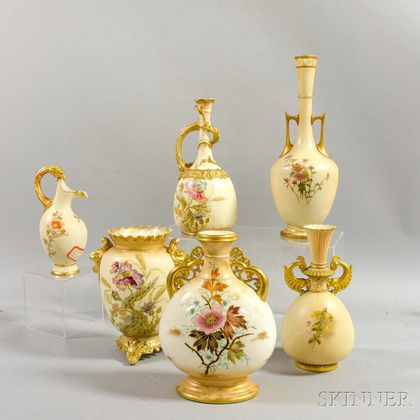 Six Royal Worcester and Royal Bonn Ceramic Vases and Ewers
