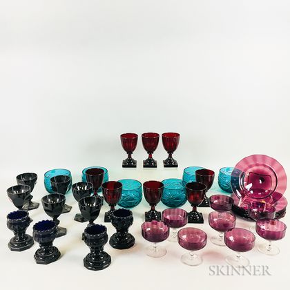 Forty Pieces of Colored Glass Tableware
