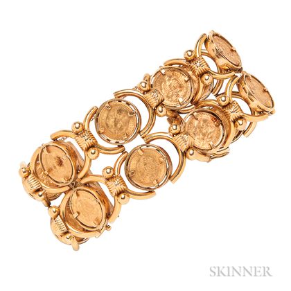 18kt Gold and 2 1/2 Pesos Coin Bracelet