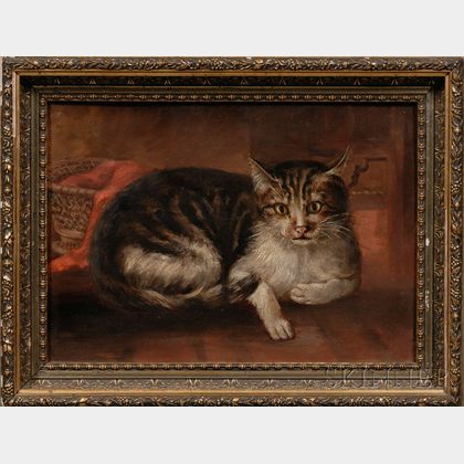 American School, late 19th Century, Portrait of Reclining Tabby Cat.