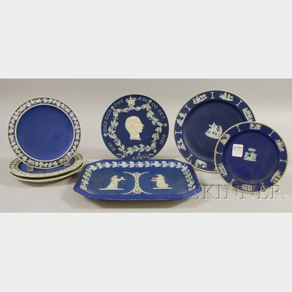 Seven Wedgwood Dark Blue Jasper Dip Dishes and Plaques