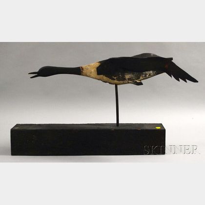 Folk Carved and Painted Wood Panel and Sheet Copper Flying Canada Goose Weather Vane