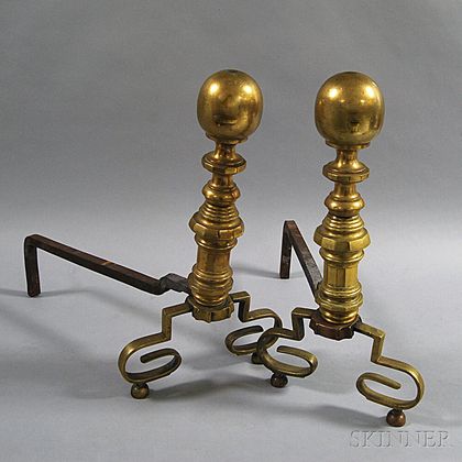 Pair of Brass Ball-top Andirons