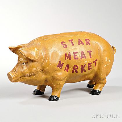 Cast Metal "STAR MEAT MARKET" Pig-form Trade Sign