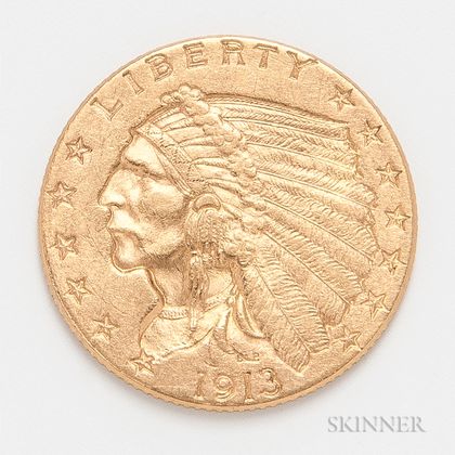 1913 $2.50 Indian Head Gold Coin. Estimate $200-300