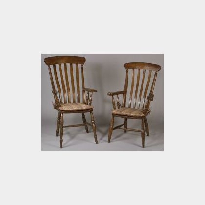 Harlequin Set of Eight English Country Windsor Armchairs