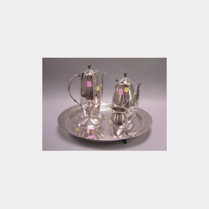 Five-Piece Rogers Art Moderne Silver Plated Tea and Coffee Service and Tray. 