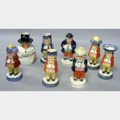 Eight Staffordshire Toby Figural Castors, Creamers, Etc. 