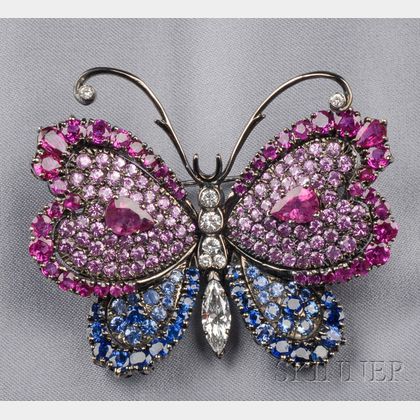 18kt Blackened Gold Gem-set Butterfly Brooch