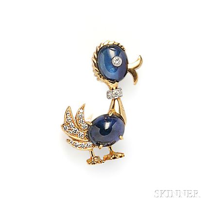 18kt Gold, Sapphire, and Diamond Duck Brooch, Aletto Bros.