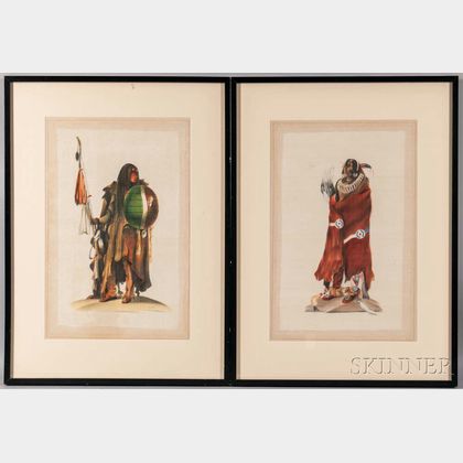 Three Framed La Roche Laffitte Watercolor Portraits of Native Americans