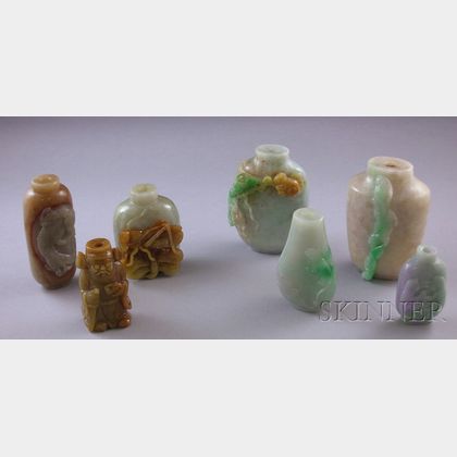 Seven Asian Carved Stone Snuff Bottles