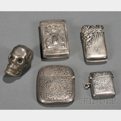 Five Silver and Silver Plate Matchsafes