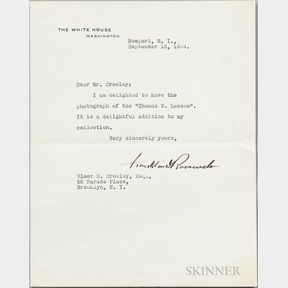 Roosevelt, Franklin Delano (1882-1945) Typed Letter Signed, Newport, Rhode Island, 15 September 1934.