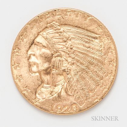 1928 $2.50 Indian Head Gold Coin. Estimate $200-300