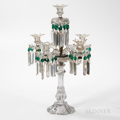 Six-light Colorless and Green Glass Girandole or Candelabra