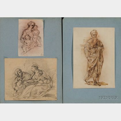 Lot of Fourteen Old Master Style Drawings: Various Subjects and Styles, Primarily Italianate Holy Family Subjects.