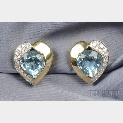 Aquamarine and Diamond Earclips, Jewels by Angelo, LLC