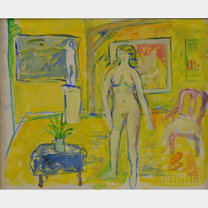 American School, 20th Century Yellow Interior with Standing Nude