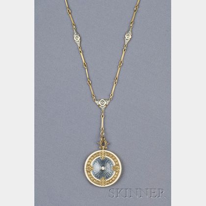 Edwardian 14kt Gold, Enamel and Diamond Pendant Necklace, Whiteside & Blank