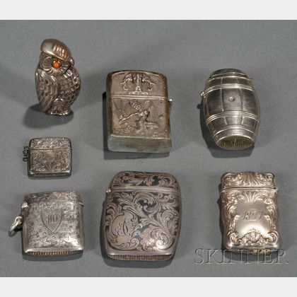 Six Silver and Silver Plate Matchsafes and a Lighter