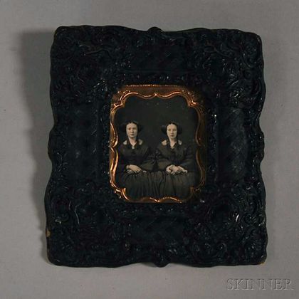 Framed Sixth-plate Daguerreotype Portrait of Twin Young Ladies