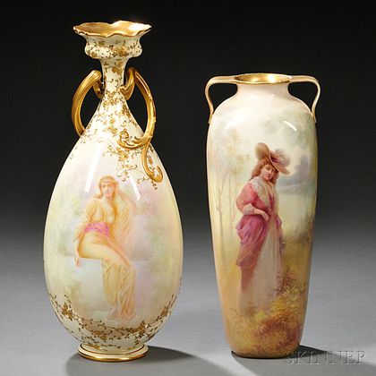 Two Doulton Burslem Luscian Ware Hand-painted Vases