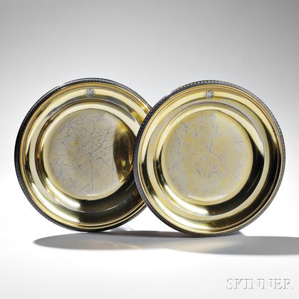Two French Empire .950 Silver-gilt Chargers