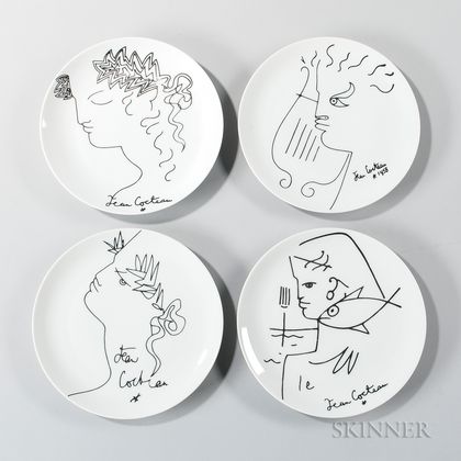 After Jean Cocteau (French, 1889-1963) Four Luncheon Plates