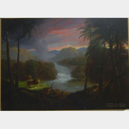 Framed American 19th Century Oil on Canvas Allegorical Landscape