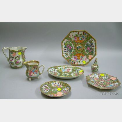 Seven Pieces of Chinese Export Porcelain Rose Canton and Rose Medallion Tableware. 