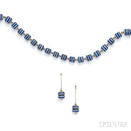 Gold and Blue Jasper Dip Bead Necklace