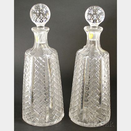 Pair of Pairpoint Attributed Colorless Cut Glass Decanters