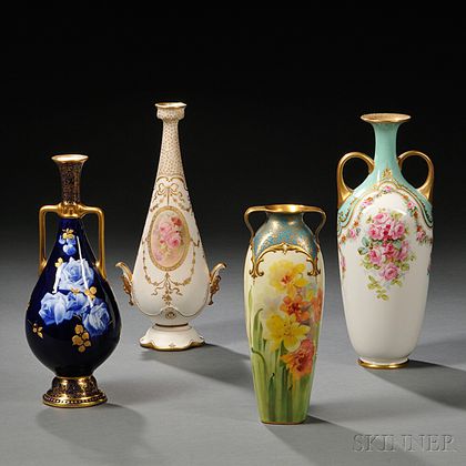 Four Royal Doulton Bone China Hand-painted Vases