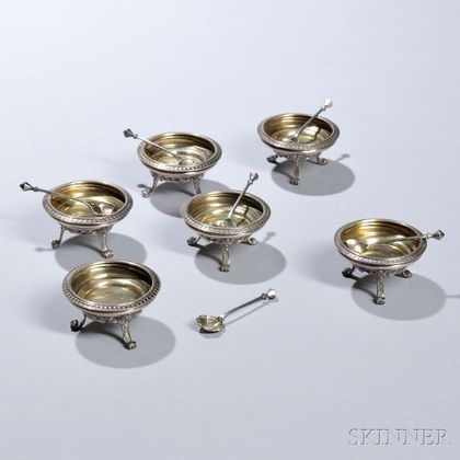 Six Victorian Sterling Silver Salt Cellars and Spoons