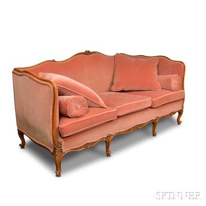 Louis XV-style Upholstered Carved Fruitwood Canape