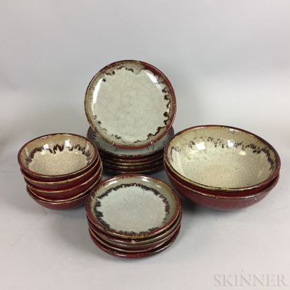 Eighteen Red-glazed Pottery Dishes