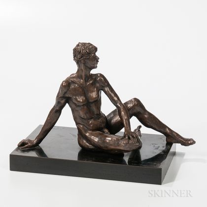 Bronze Sculpture of a Seated Male Nude