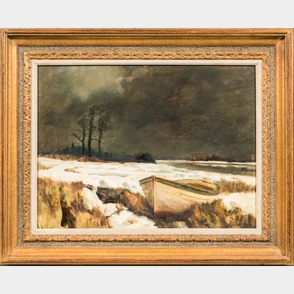 Frank Handlen (American, b. 1916) Dinghy in an Icy Marsh