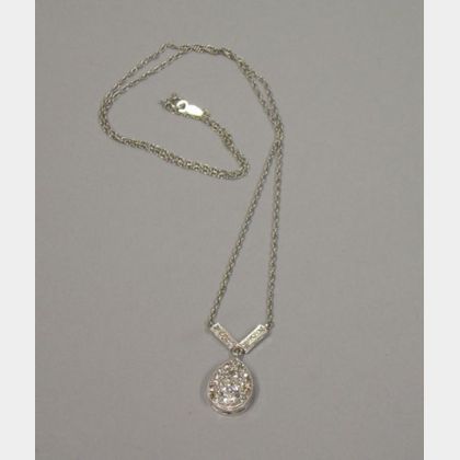14kt White Gold and Pave Diamond Teardrop Pendant Necklace