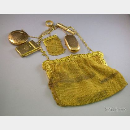 Antique Gold Plate Mesh Purse with Assorted Gold Attachments