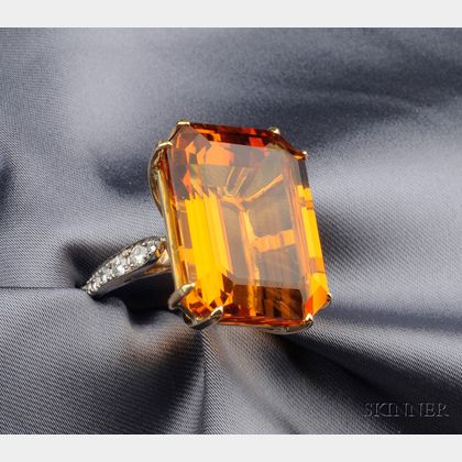 18kt Bi-color Gold, Madeira Citrine and Diamond Ring