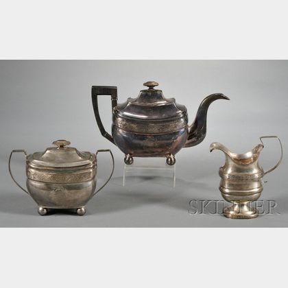 Assembled Three-piece Silver and Silver-plate Tea Set