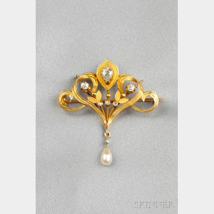 Art Nouveau Diamond Pendant/Brooch