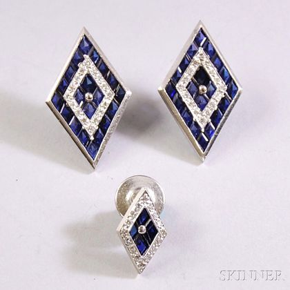 Two 14kt White Gold, Sapphire, and Diamond Items