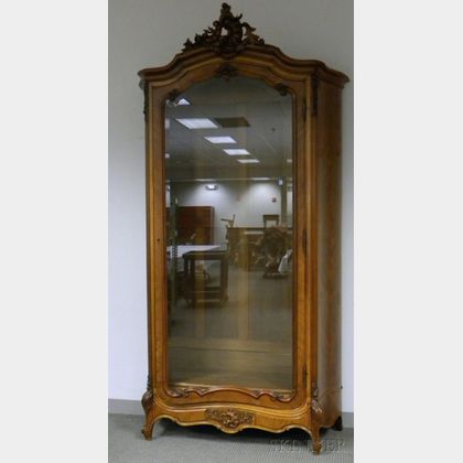 Louis XV Style Veneered and Carved Walnut Cabinet with Beveled Glass Door